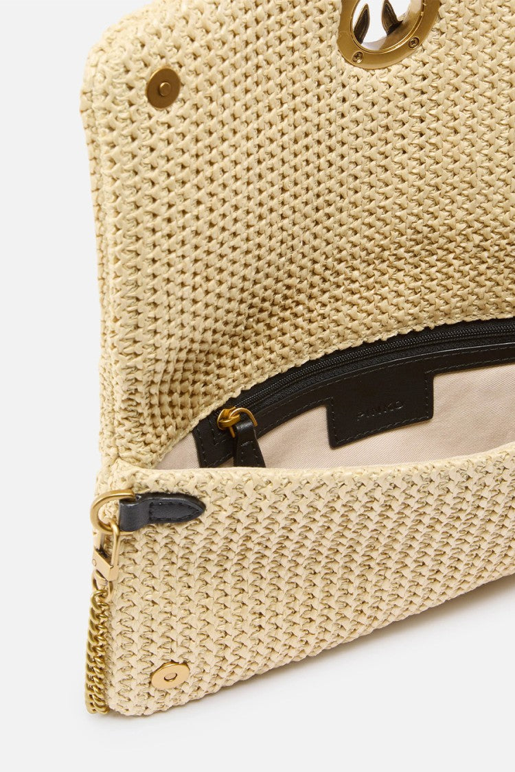 Pinko Beige Love Raffia-Effect Woven Polypropylene Clutch