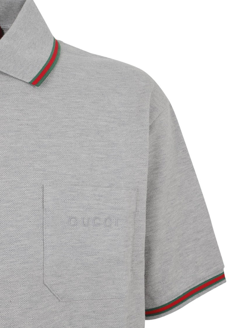 Gucci Grey Short-Sleeve Polo With Textured Fabric
