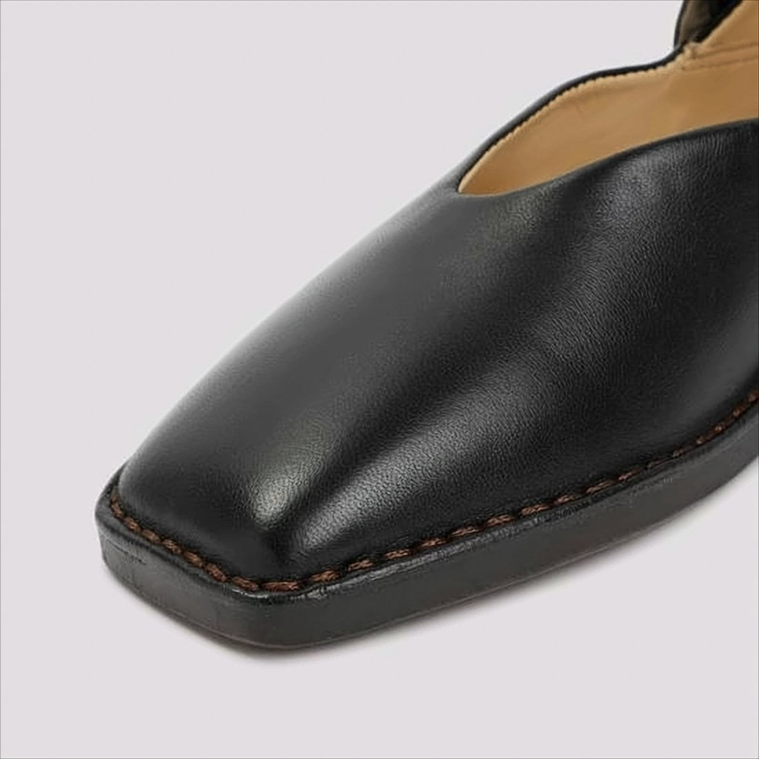 Lemaire Square-Toe Black Leather Ballet Flats