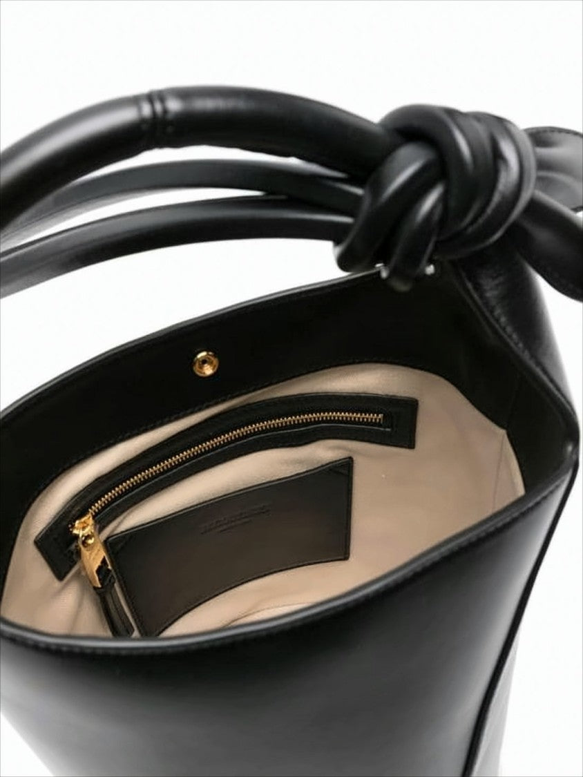 Jacquemus Structured Cylindrical Black Leather Tote With Adjustable Strap