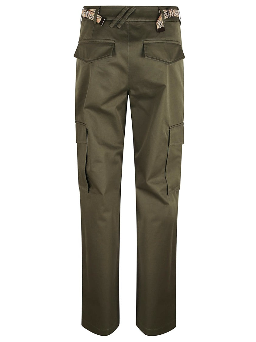Burberry Marrow Green Trousers With Check Trim