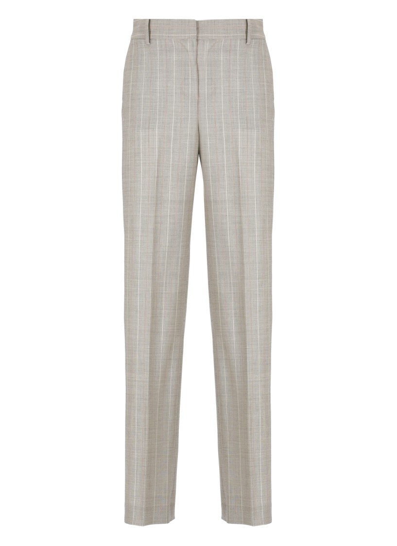 Pt Torino Beige Wool Palazzo Pants With Contrasting Striped Pattern