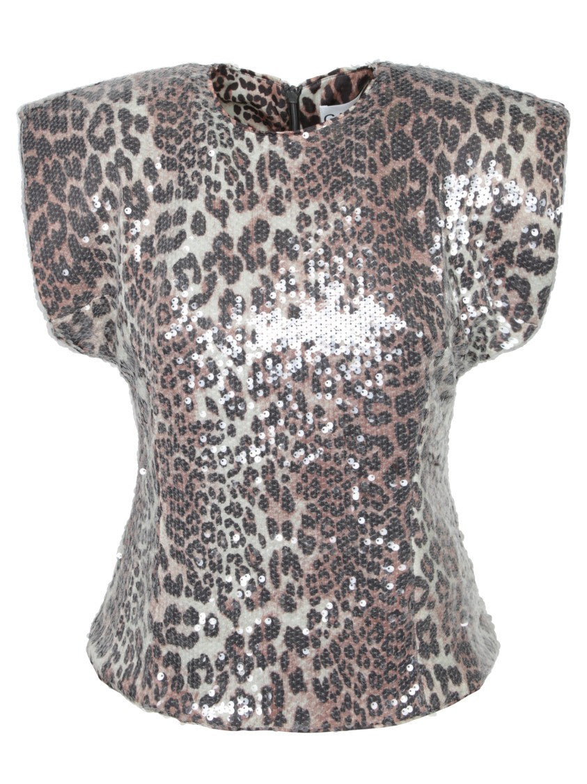 Ganni Leopard Print Sequined Sleeveless Top