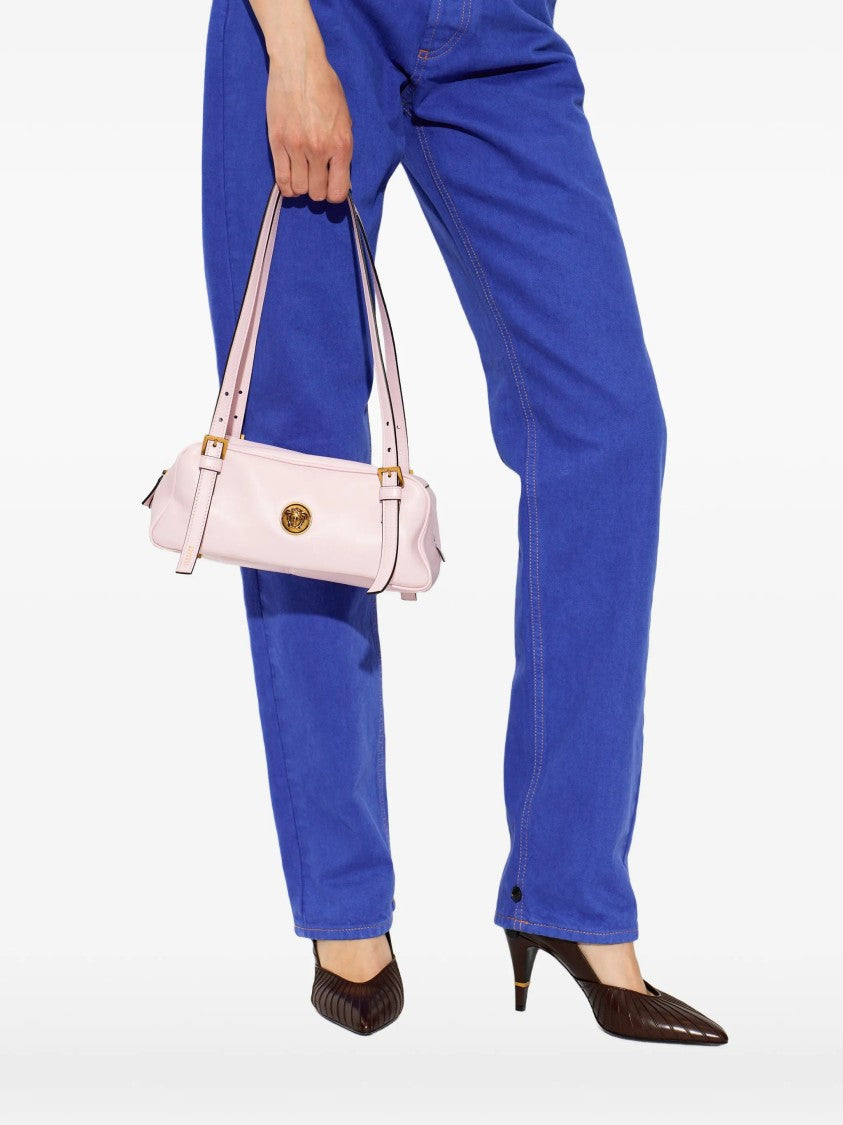 Versace Structured Pink Lambskin Shoulder Bag With Gold Accents