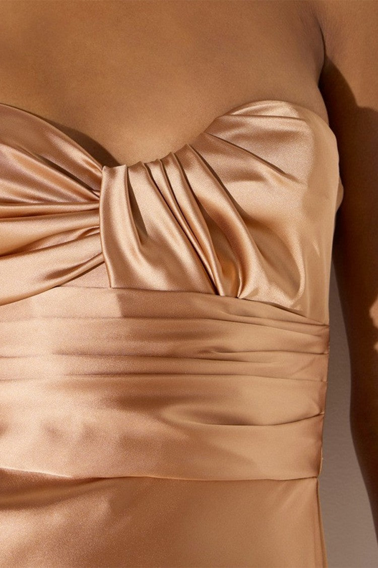 Elisabetta Franchi Camel Polyester-Elastane Blend Twisted-Bodice Dress