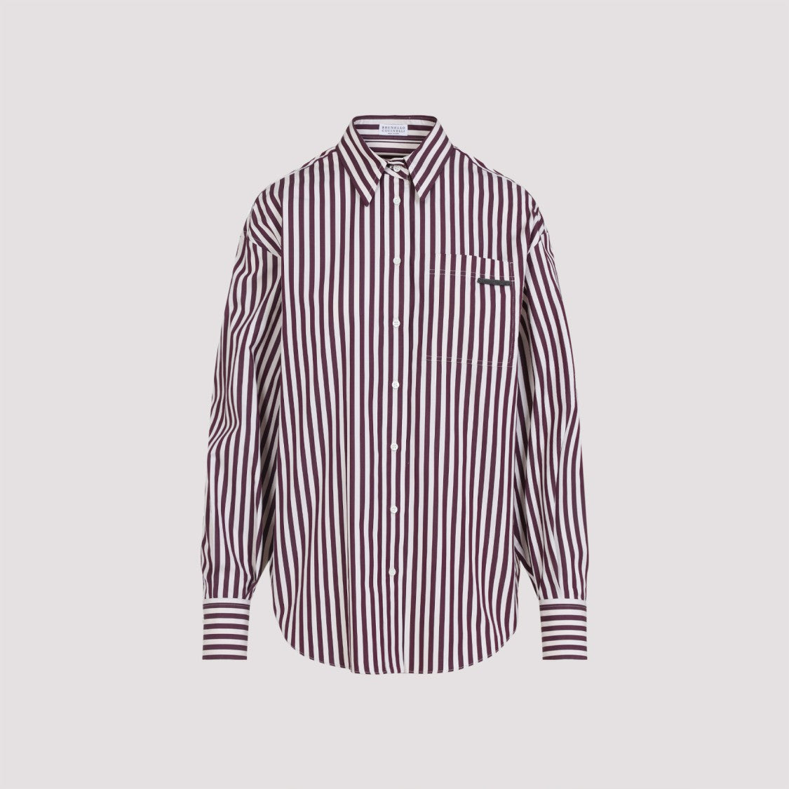 Brunello Cucinelli Bordeaux And White Striped Cotton Shirt