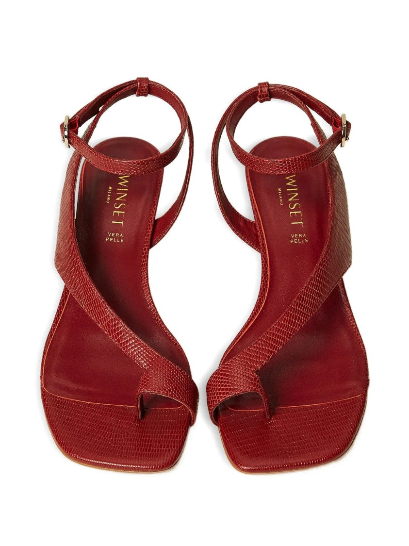 Twin-Set Lizard-Embossed Leather Sandals With Adjustable Ankle Strap