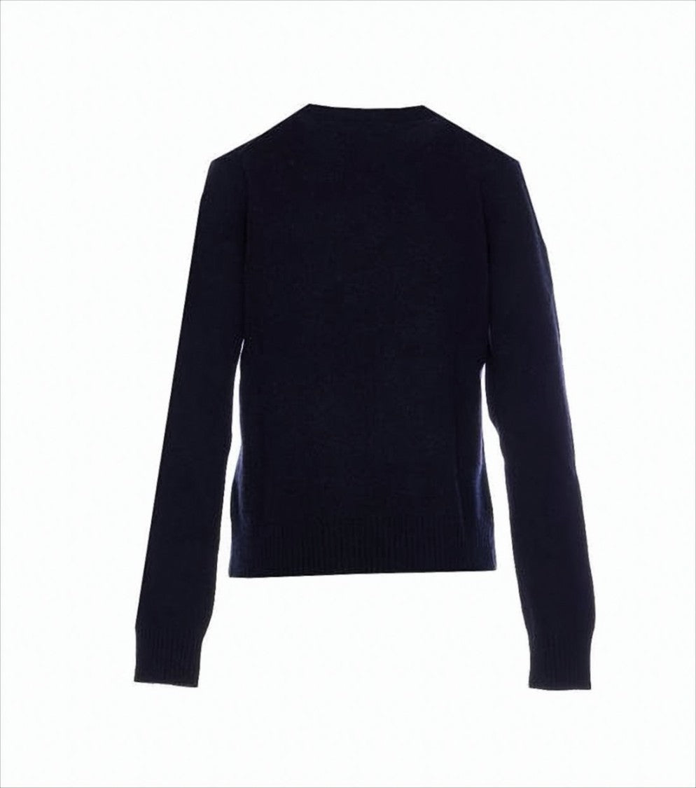 Ganni Varsity-Style Black Knit Sweater With Crew Neckline
