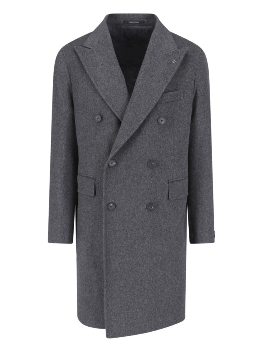 Tagliatore Grey Virgin Wool Peak Lapel Coat