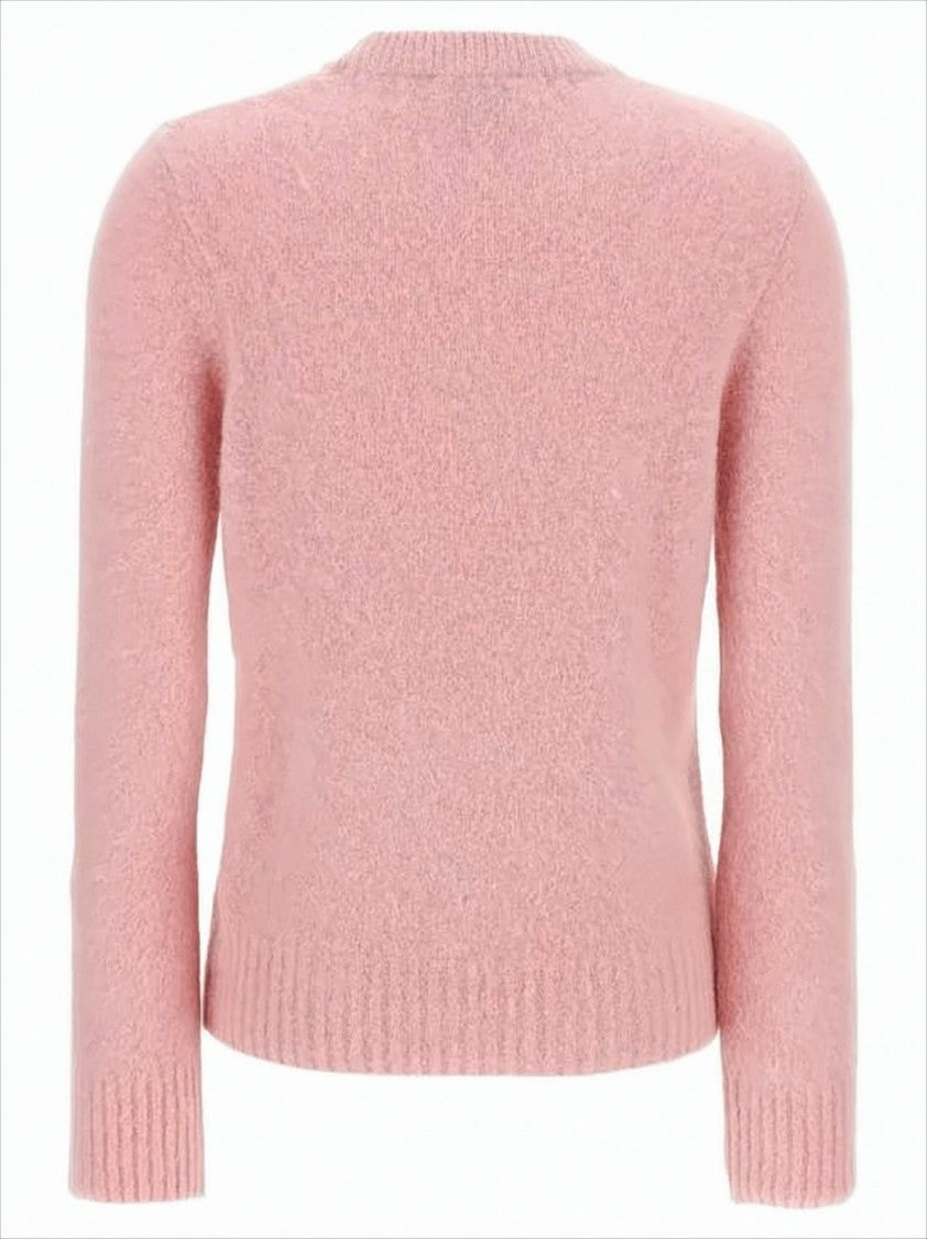 Ganni Plush Pink Sweater With Ribbed Cuffs And Subtle Branding