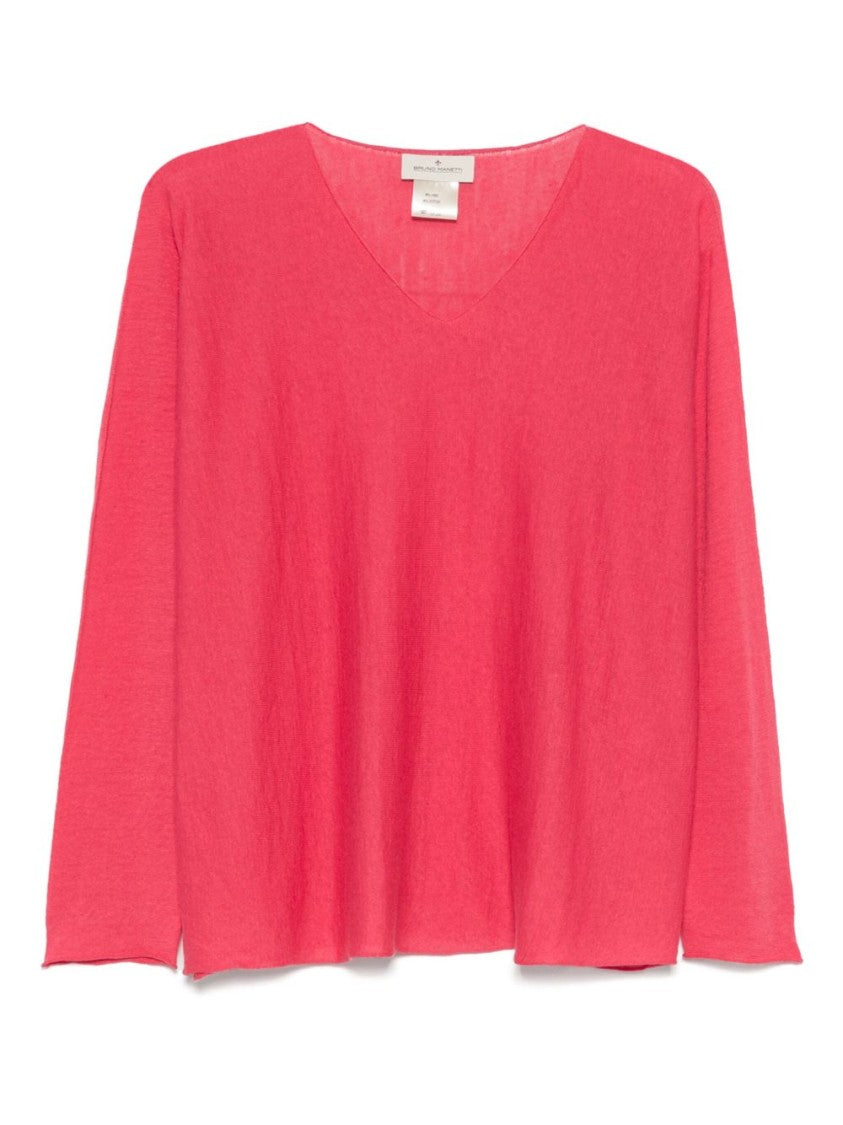 Bruno Manetti Relaxed Fit Deep V-Neck Pink Sweater