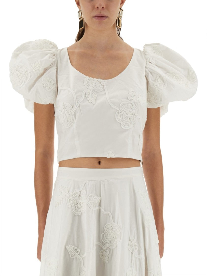 Rotate Birger Christensen Cotton Top With Puff Sleeves