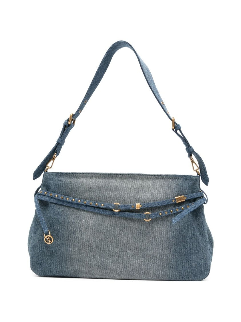 Pinko Light Blue Studded Denim Shoulder Bag