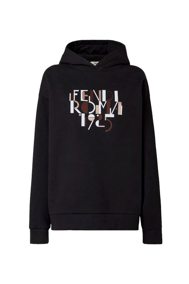 Fendi Black Cotton-Elastane Blend Logo Hoodie