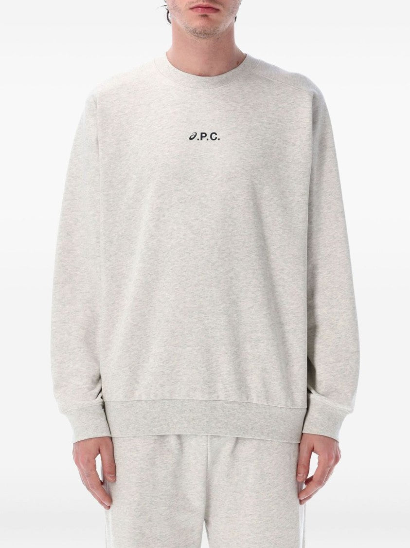 A.P.C. X Asics Grey Cotton Crewneck Sweatshirt With Logo Print