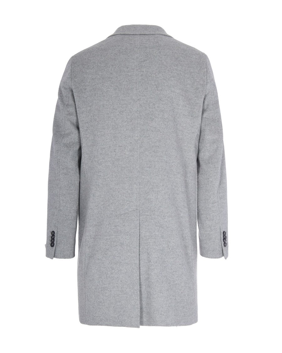 Breras Milano Light Grey Single-Breasted Virgin Wool Coat