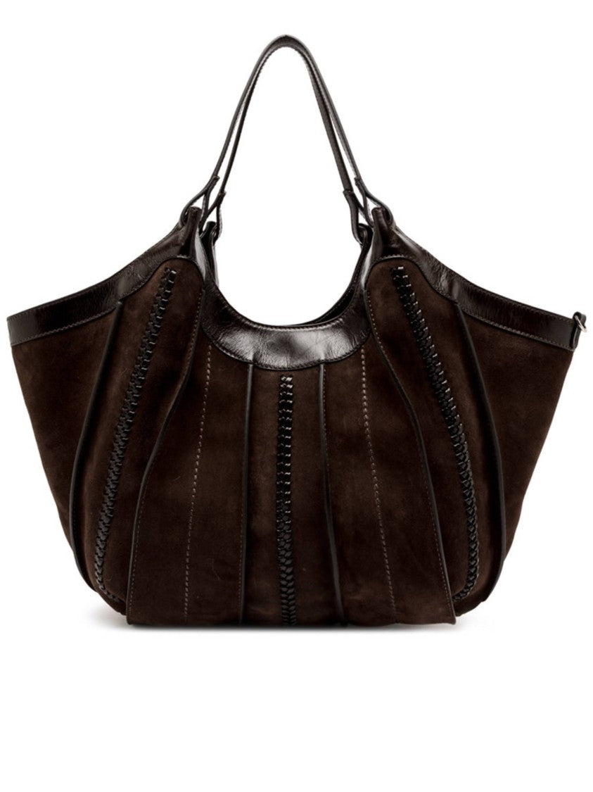Gianni Chiarini Brown Suede Handbag With Braided Leather Detail