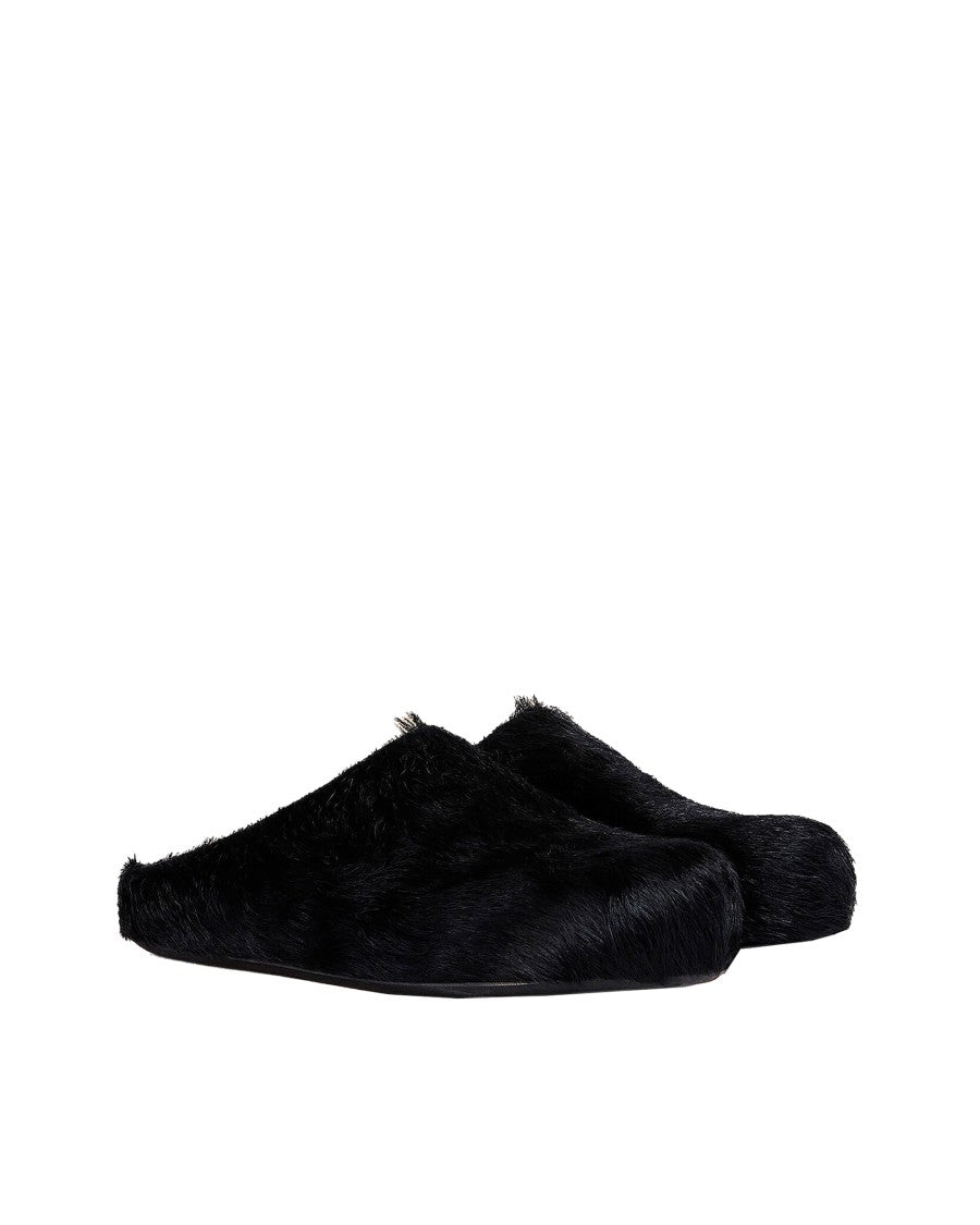 Marni Long-Hair Leather Fussbett Mules - Black