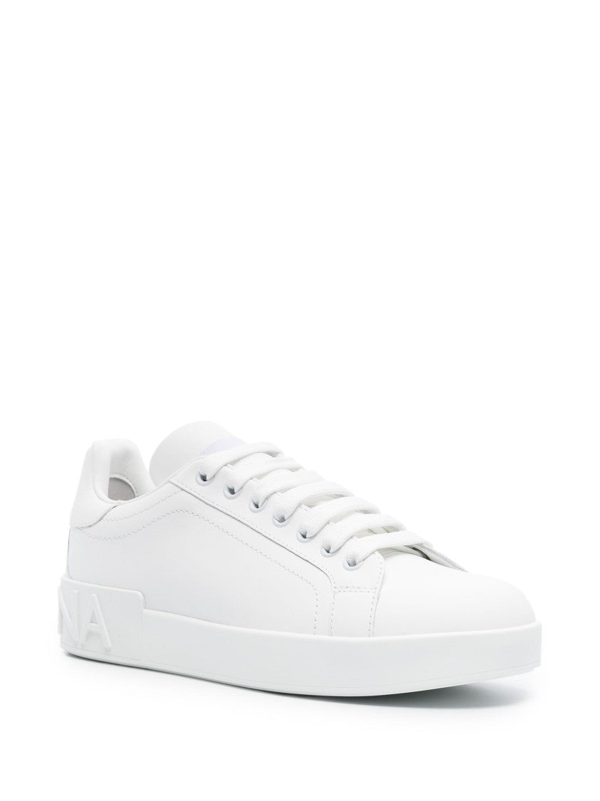 Dolce & Gabbana White Portofino Calfskin Nappa Leather Sneakers