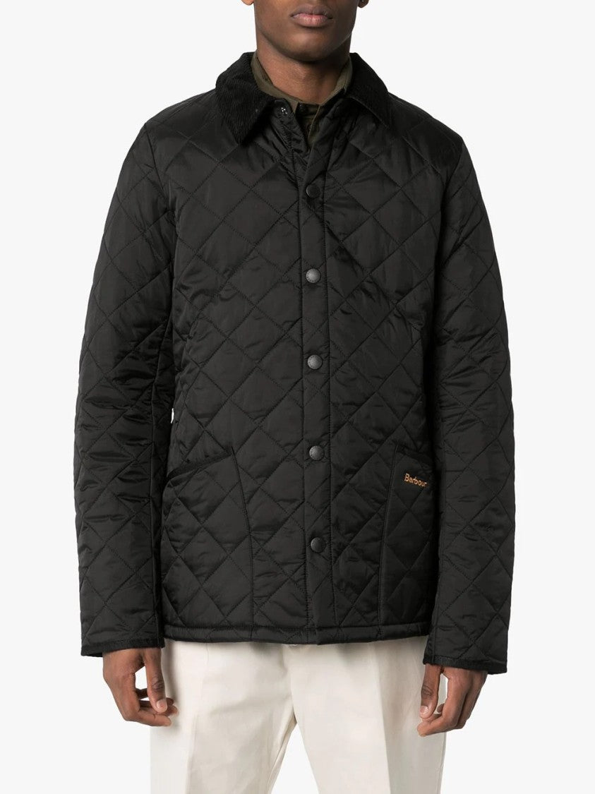 Barbour Quilted Black Down Jacket With Corduroy Collar