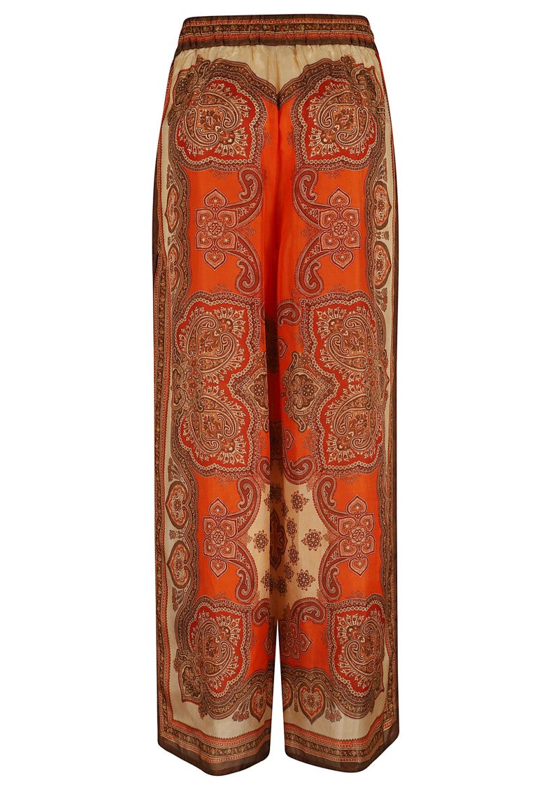 Zimmermann Tangerine Paisley High-Waisted Silk Wide-Leg Pants