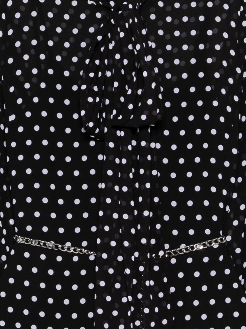Michael Kors Polka Dot Midi Dress With Tie-Neck Detail