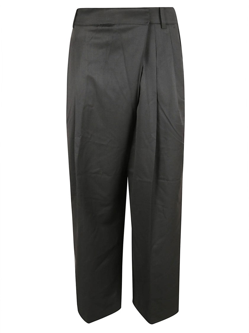 Ganni Mid-Waist Tailored Trousers With Cross-Over Front Detail
