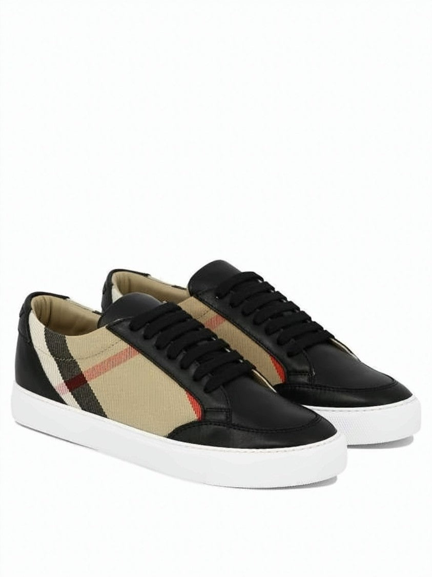 Burberry Check Panel Low-Top Sneakers With Leather Overlays