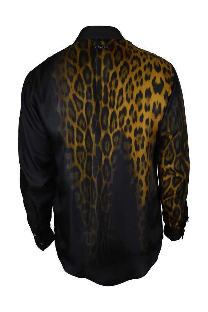 Roberto Cavalli Leopard Print And Snakeskin Black Silk Shirt