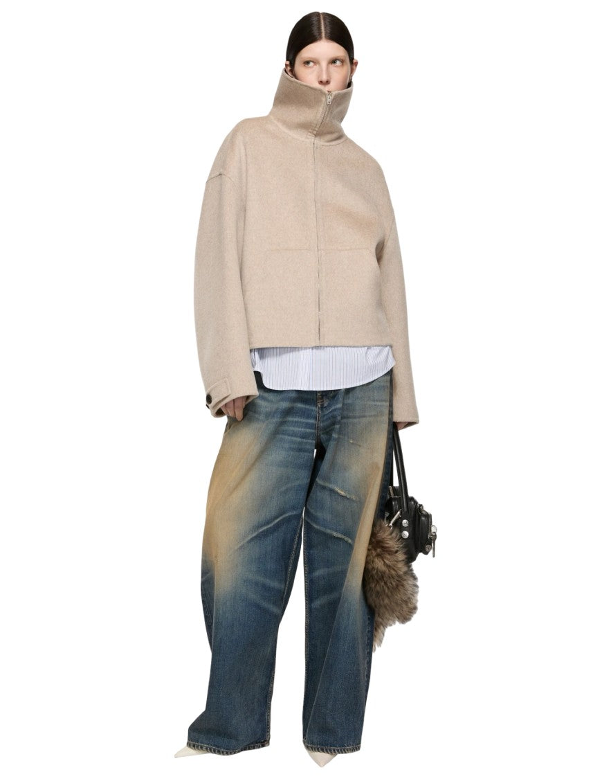 Acne Studios Cropped Cashmere Blend Jacket With High Stand Collar And Front Zipper