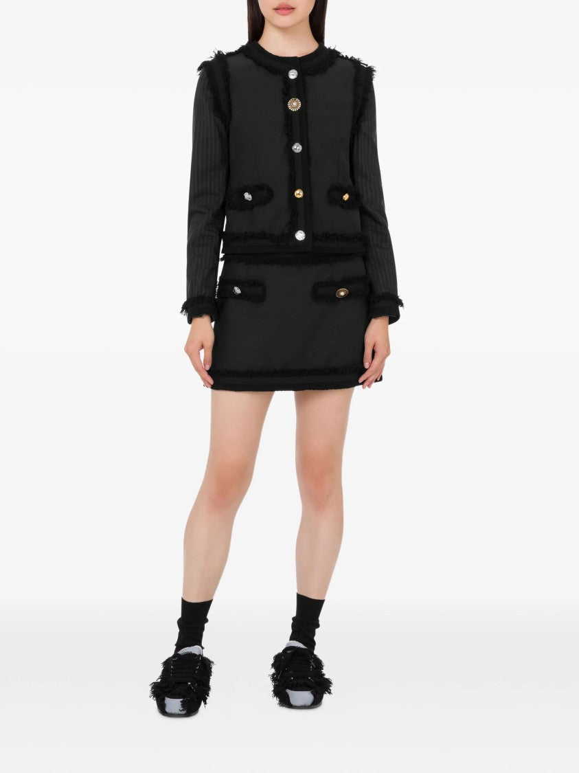 Moschino Fringed Boucle Wool Cropped Jacket With Buttons