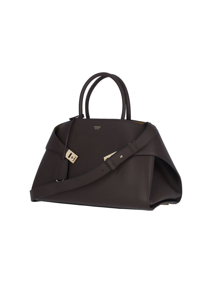 Ferragamo Structured Dark Brown Leather Handbag