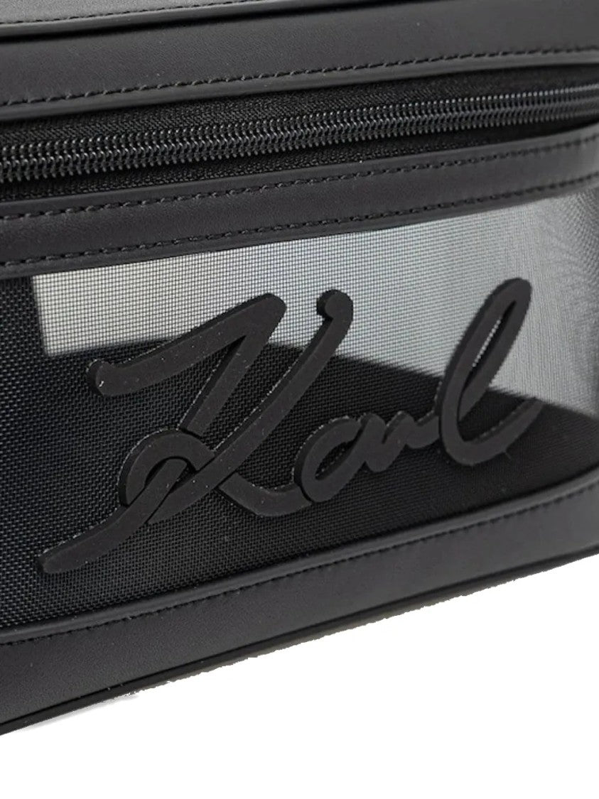 Karl Lagerfeld Rectangular Transparent Mesh Beauty Case With Signature Detail