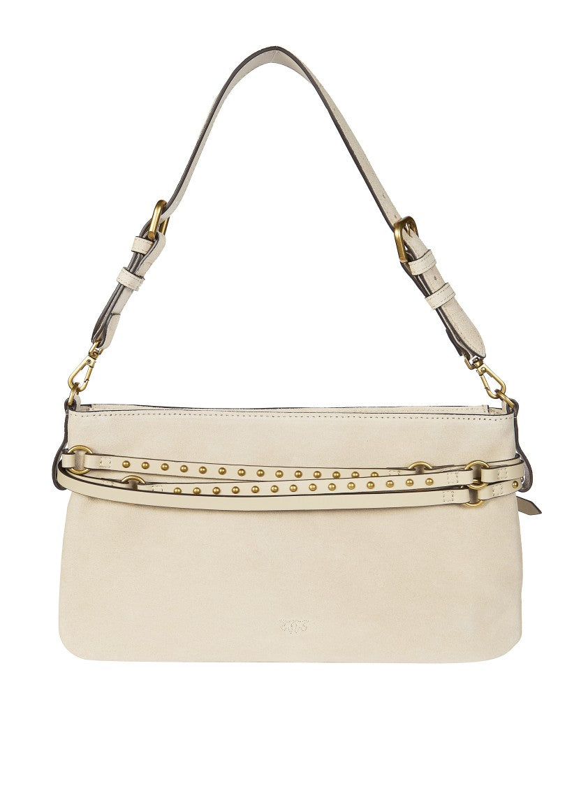 Pinko Light Beige Classic Studded Suede Handbag