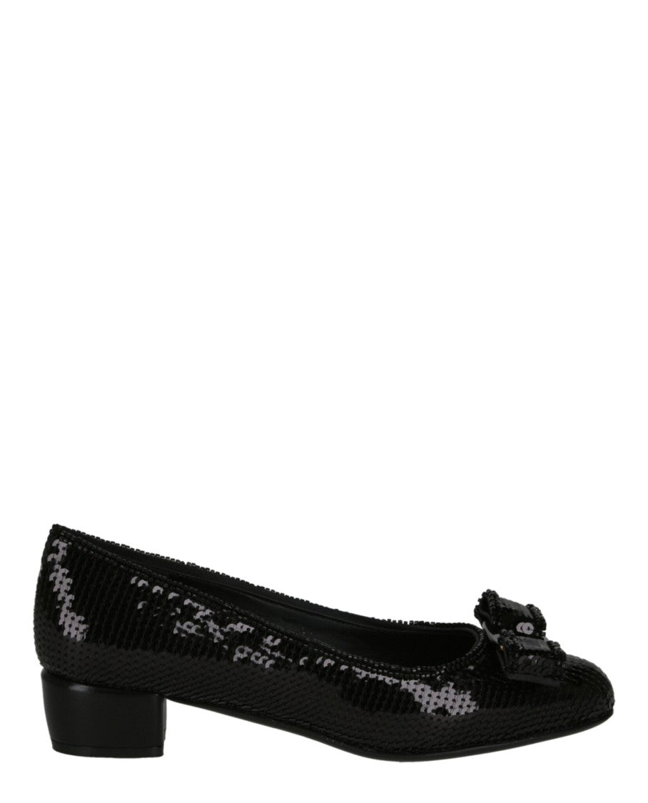Ferragamo Almond Toe Sequin Vara Bow Pumps