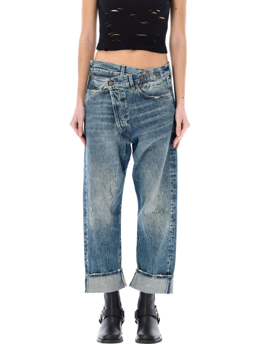 R13 Asymmetrical Wide-Leg Jeans In Vibrant Kelly Blue