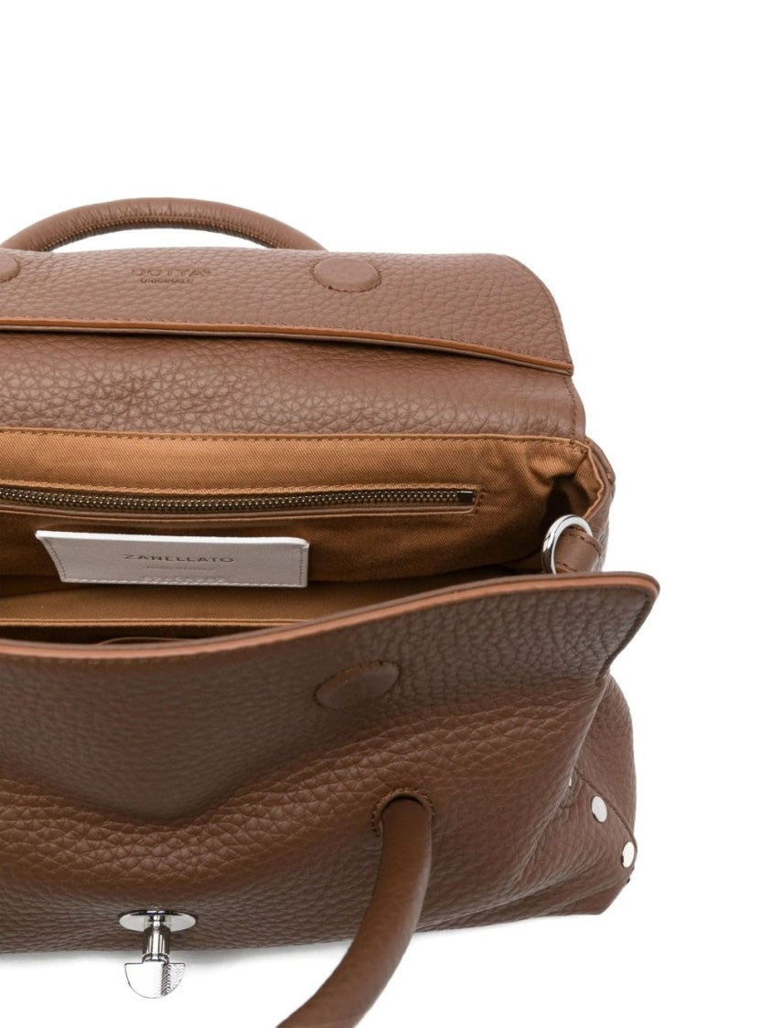 Zanellato Brown Grained Texture Top Handle Shoulder Bag
