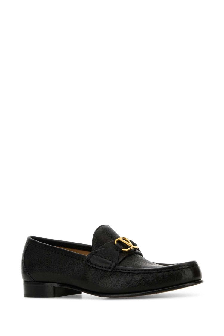 Valentino Garavani Black Leather Vlogo Loafers