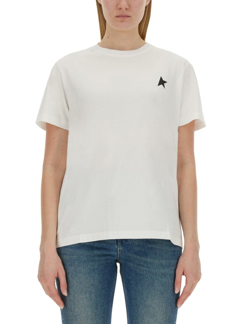 Golden Goose Minimalist White Cotton T-Shirt With Star Emblem