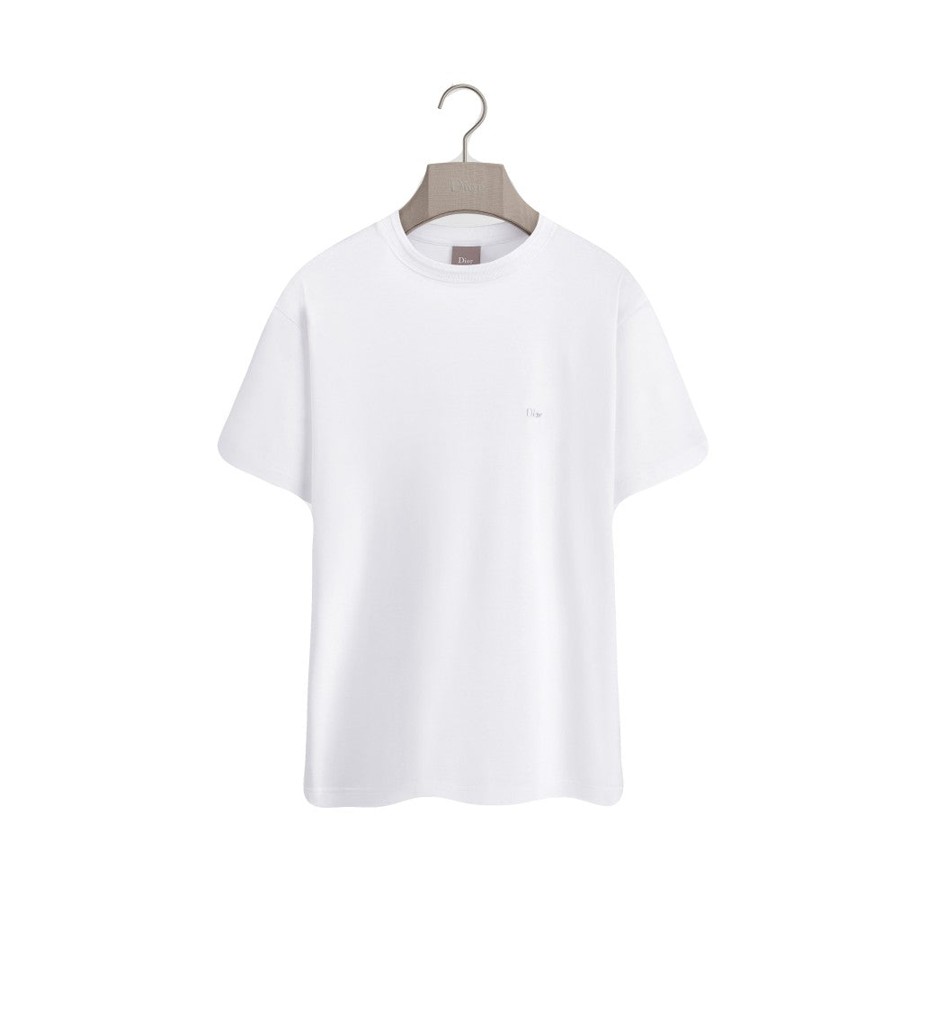 Christian Dior Minimalist White Crew Neck T-Shirt With Tonal Embroidery