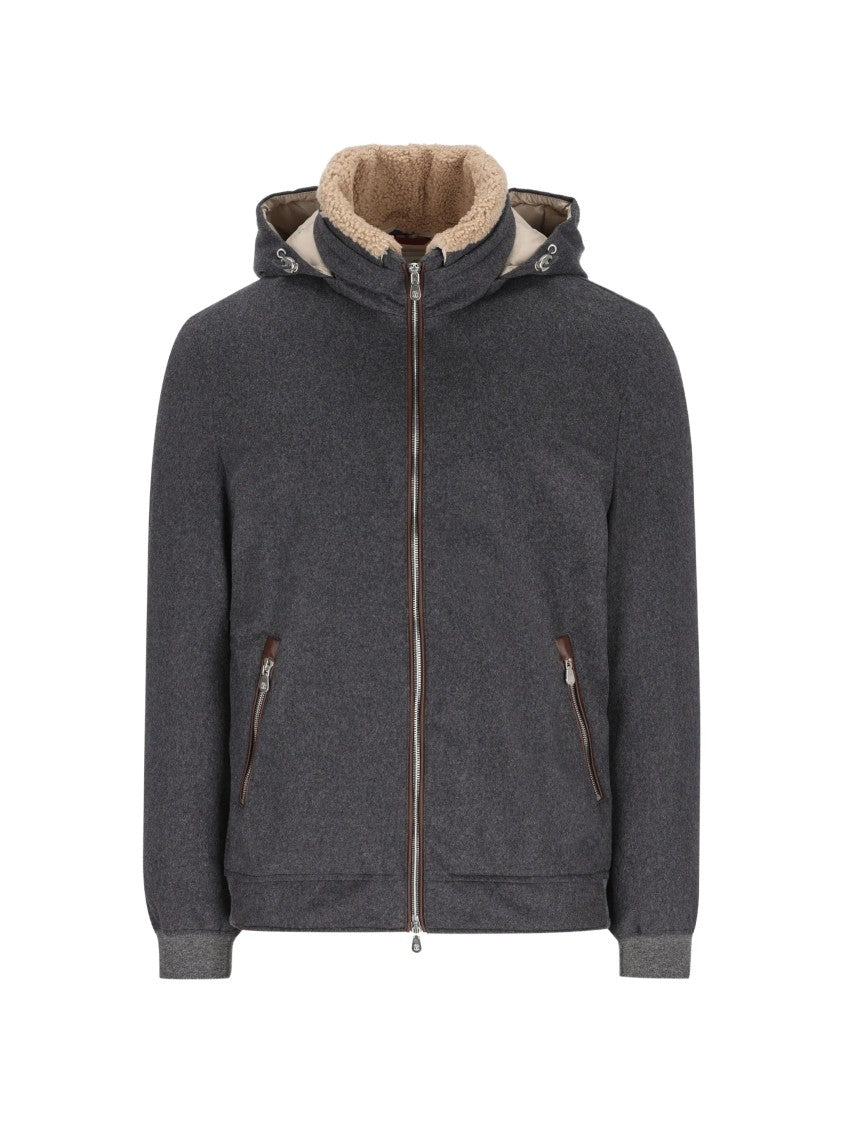 Brunello Cucinelli Dark Grey Wool Piumino Shearling Jacket