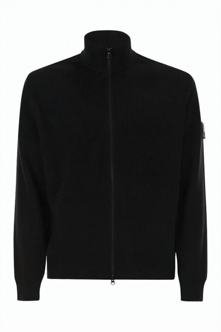 Stone Island High-Collar Black Zip-Up Sweater