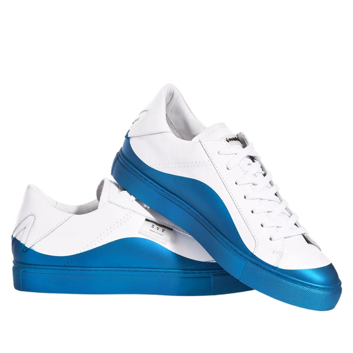 Mimanera White Blue Handcrafted Satin Effect Sneakers