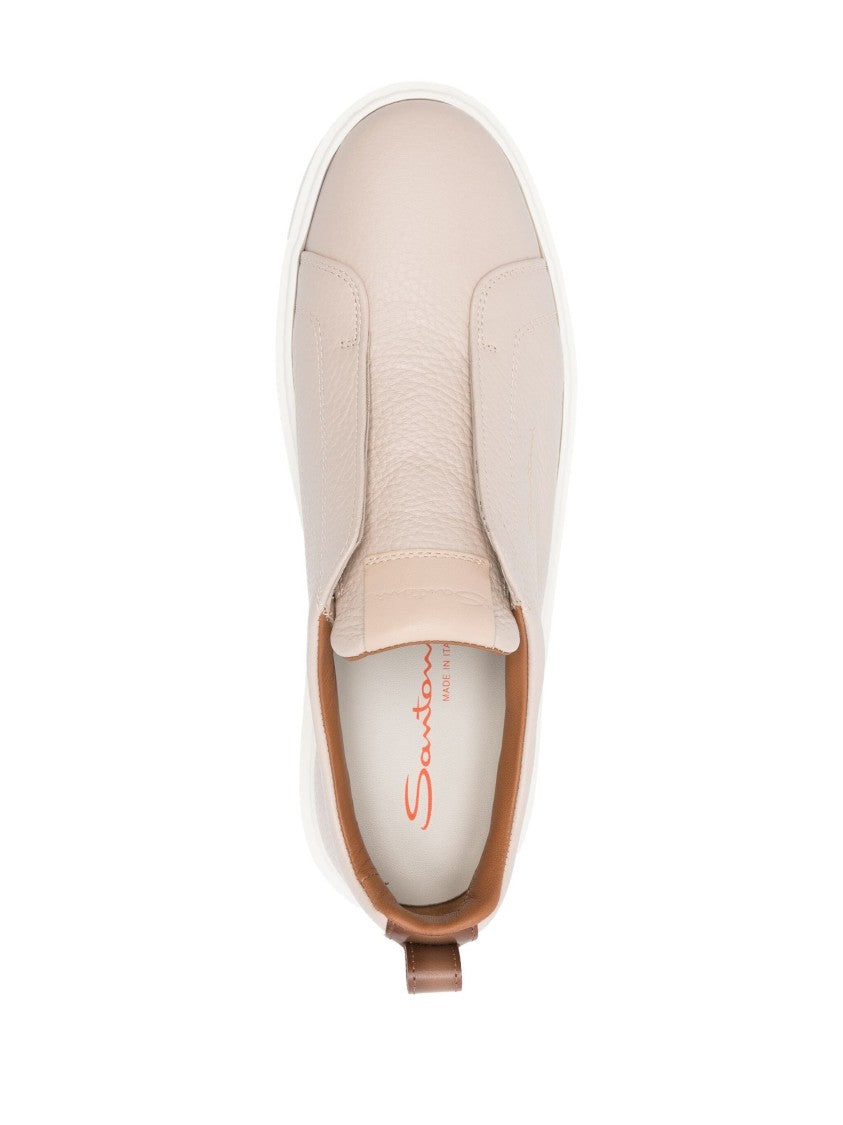 Santoni White Leather Slip-On Trainers With Rubber Sole