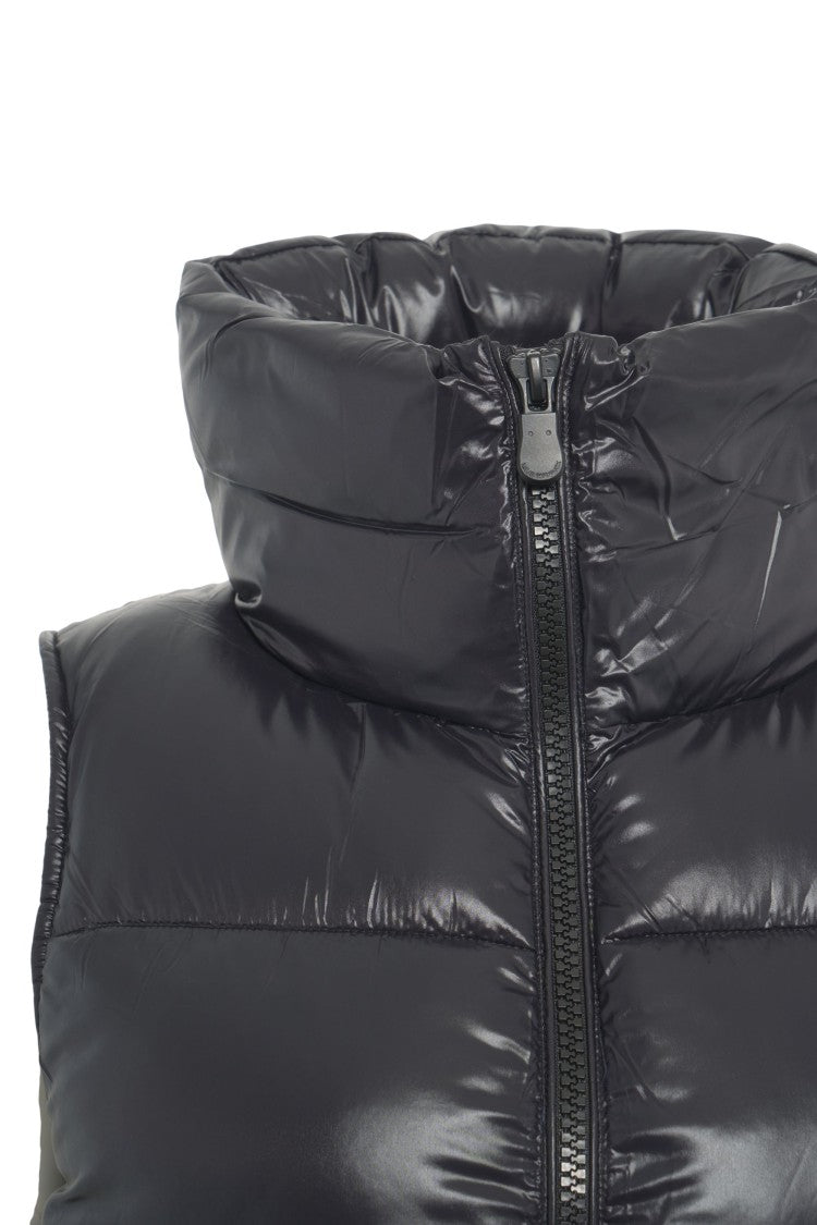 Save The Duck Plumtech-Filled Black Puffer Gilet With High Collar
