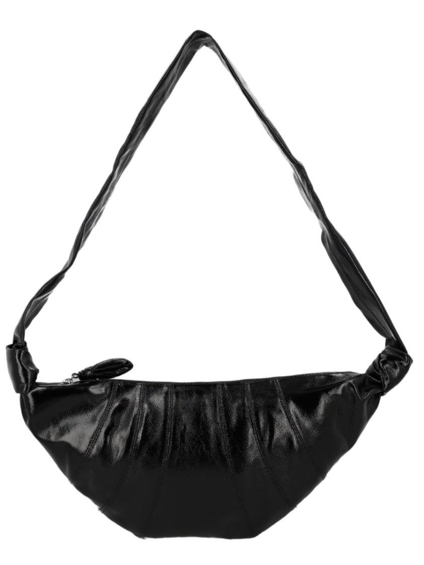 Lemaire Crescent-Shaped Black Cotton Shoulder Bag With Gathered Detailing