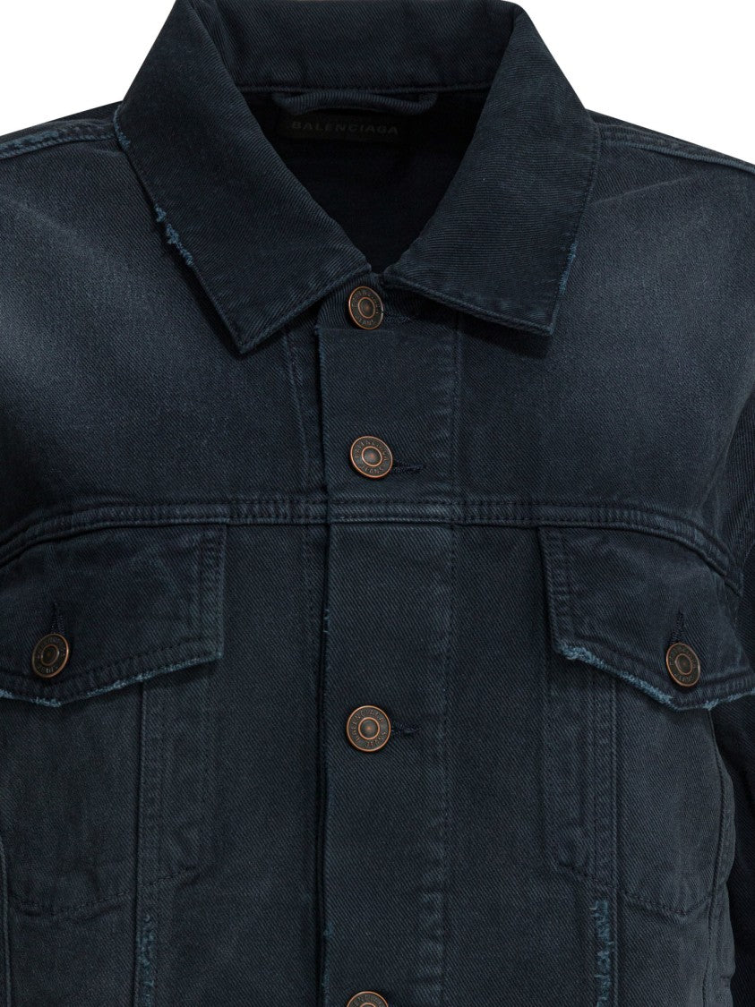 Balenciaga Cropped Denim Jacket With Pointed Collar
