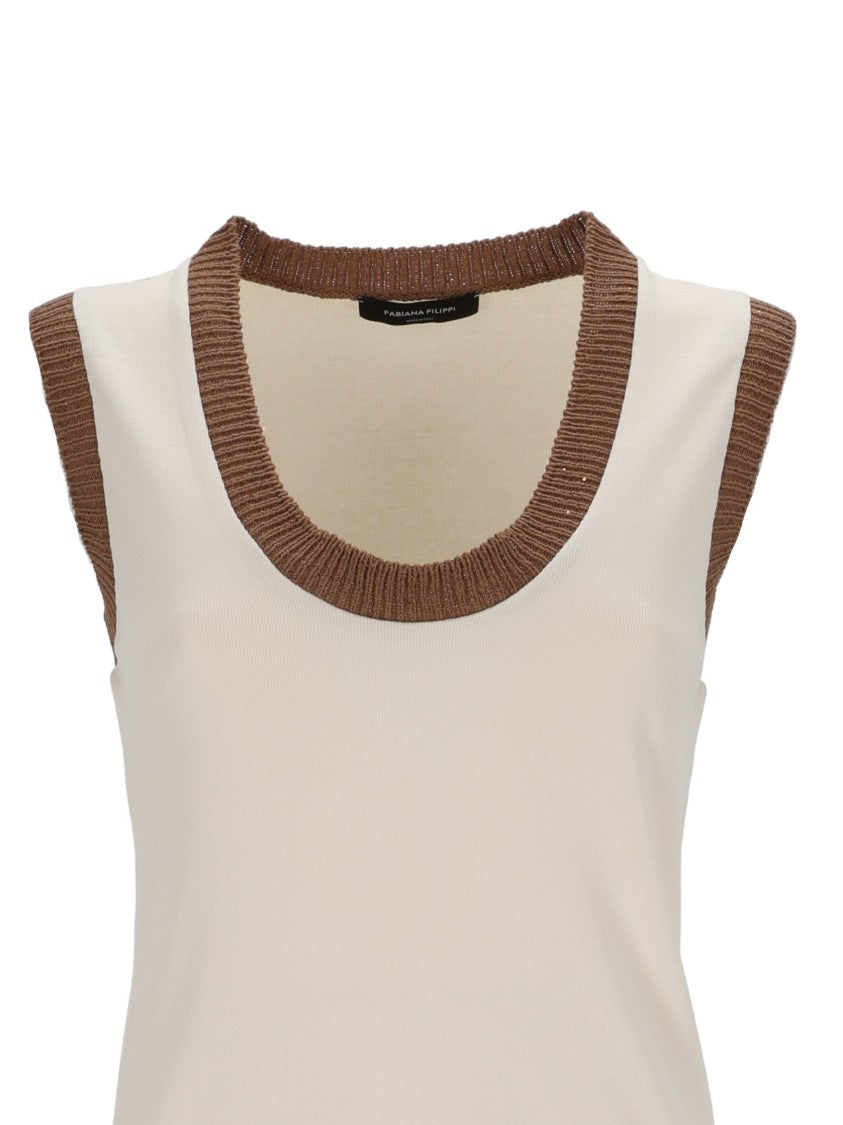 Fabiana Filippi Neutrals Ribbed Cotton Tank Top