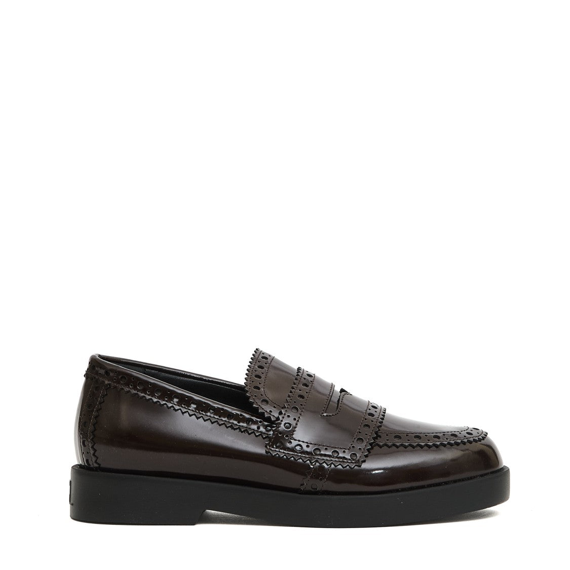 Agl Glossy Calf Leather Loafers With Brogue Detailing