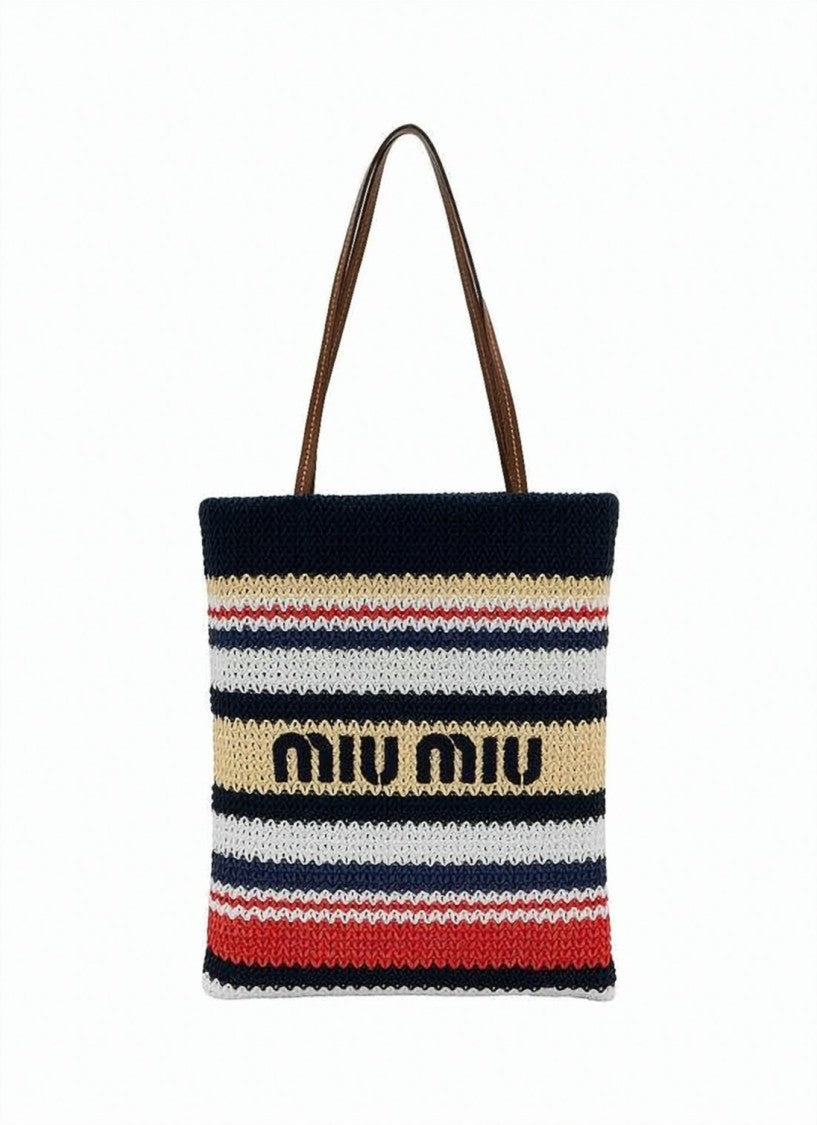 Miu Miu Textured Knit Shoulder Bag With Bold Logo Detail